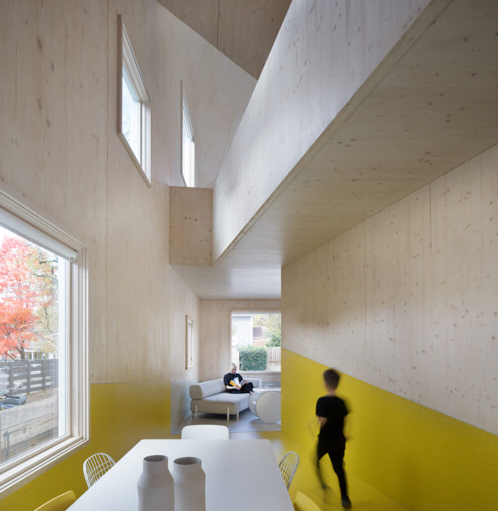 Haus Gables Interior of CLT panels, Photograph by NAARO. 